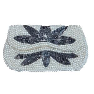 VINTAGE EMSON HANDMADE BEADED CLUTCH PEARL SEED BEADS JAPAN